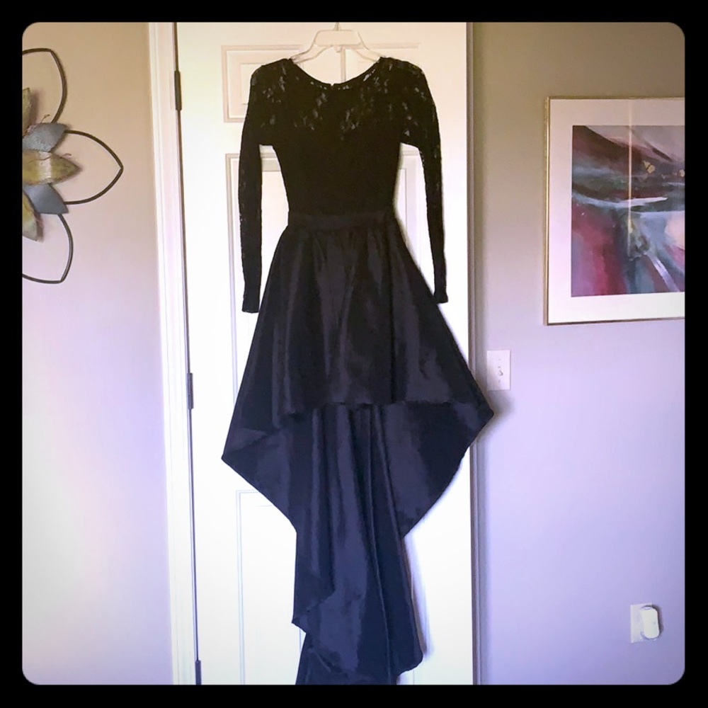 Windsor black lace top high low dress